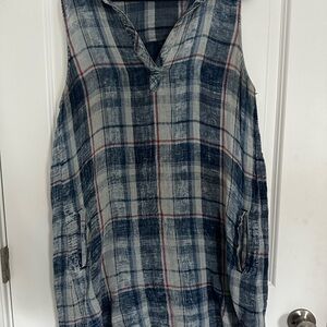 Cloth & Stone by Anthropologie-Blue and Gray Plaid Sleeveless Dress-Large